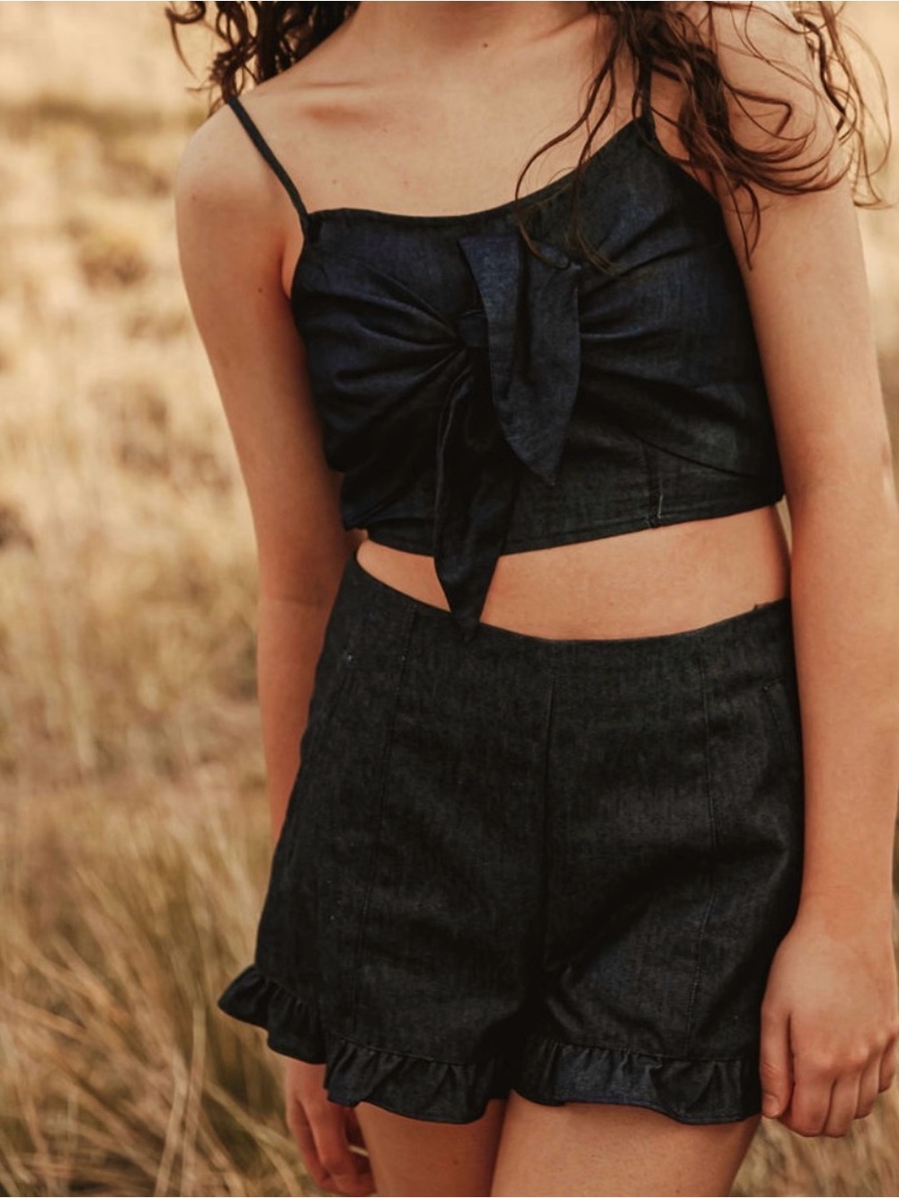 1. State Navy Tie-Front Crop Top XS with High-Waist Shorts Set